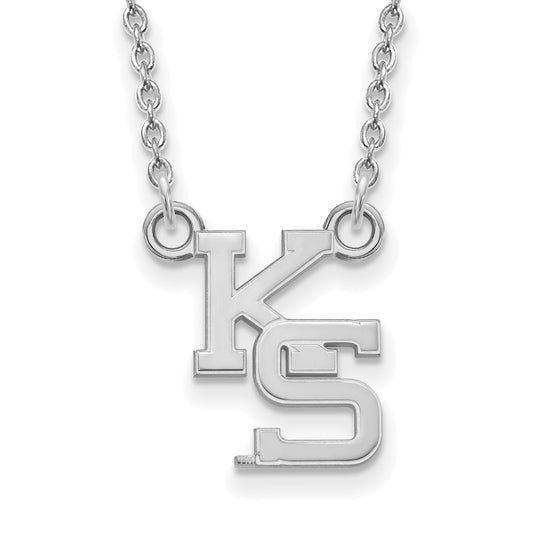 Sterling Silver Rhodium Plated Logoart Kansas State University K S Small Pendant 18 Inch Necklace