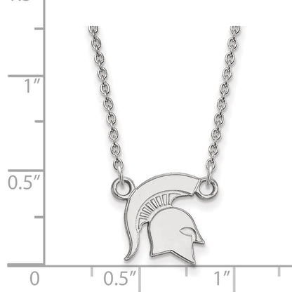 14K White Gold Logoart Michigan State University Spartan Small Pendant 18 Inch Necklace
