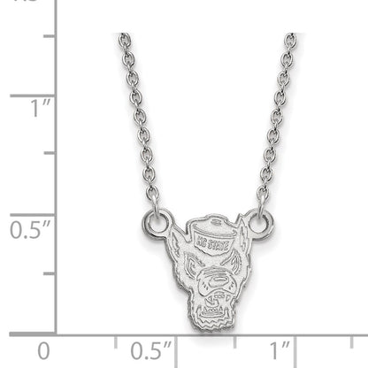 14K White Gold Logoart North Carolina State University Wolf Small Pendant 18 Inch Necklace