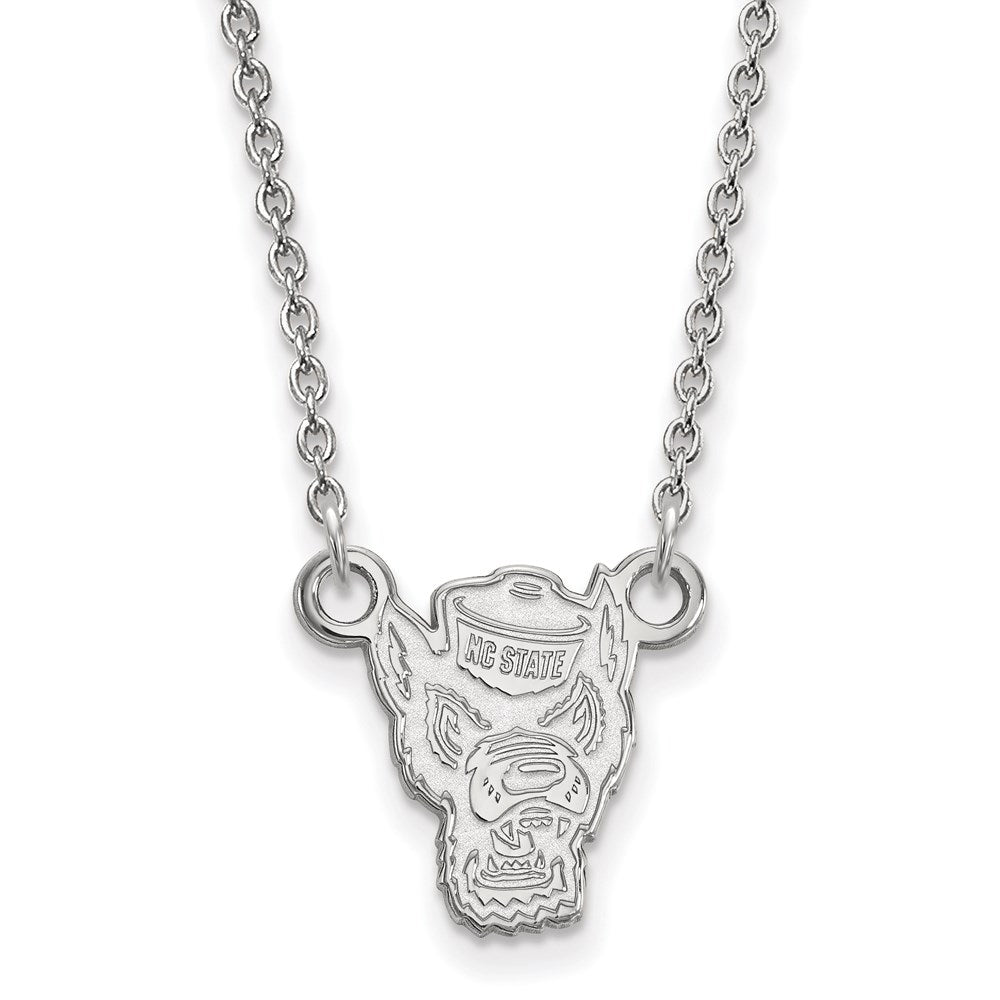 Sterling Silver Rhodium Plated Logoart North Carolina State University Wolf Small Pendant 18 Inch Necklace