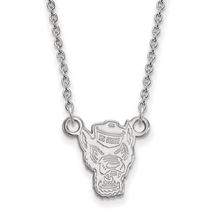 Sterling Silver Rhodium Plated Logoart North Carolina State University Wolf Small Pendant 18 Inch Necklace