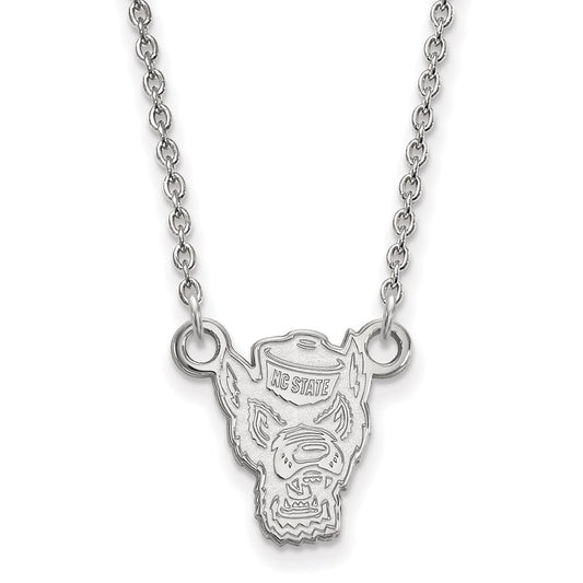 Sterling Silver Rhodium Plated Logoart North Carolina State University Wolf Small Pendant 18 Inch Necklace