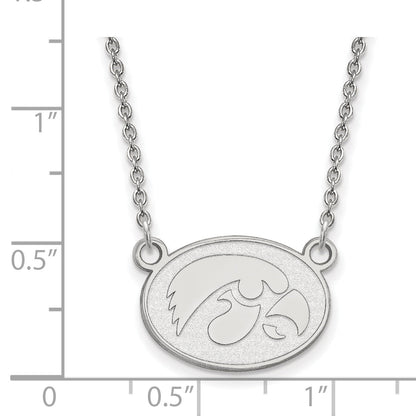 Sterling Silver Rhodium Plated Logoart University Of Iowa Hawk Small Oval Pendant 18 Inch Necklace