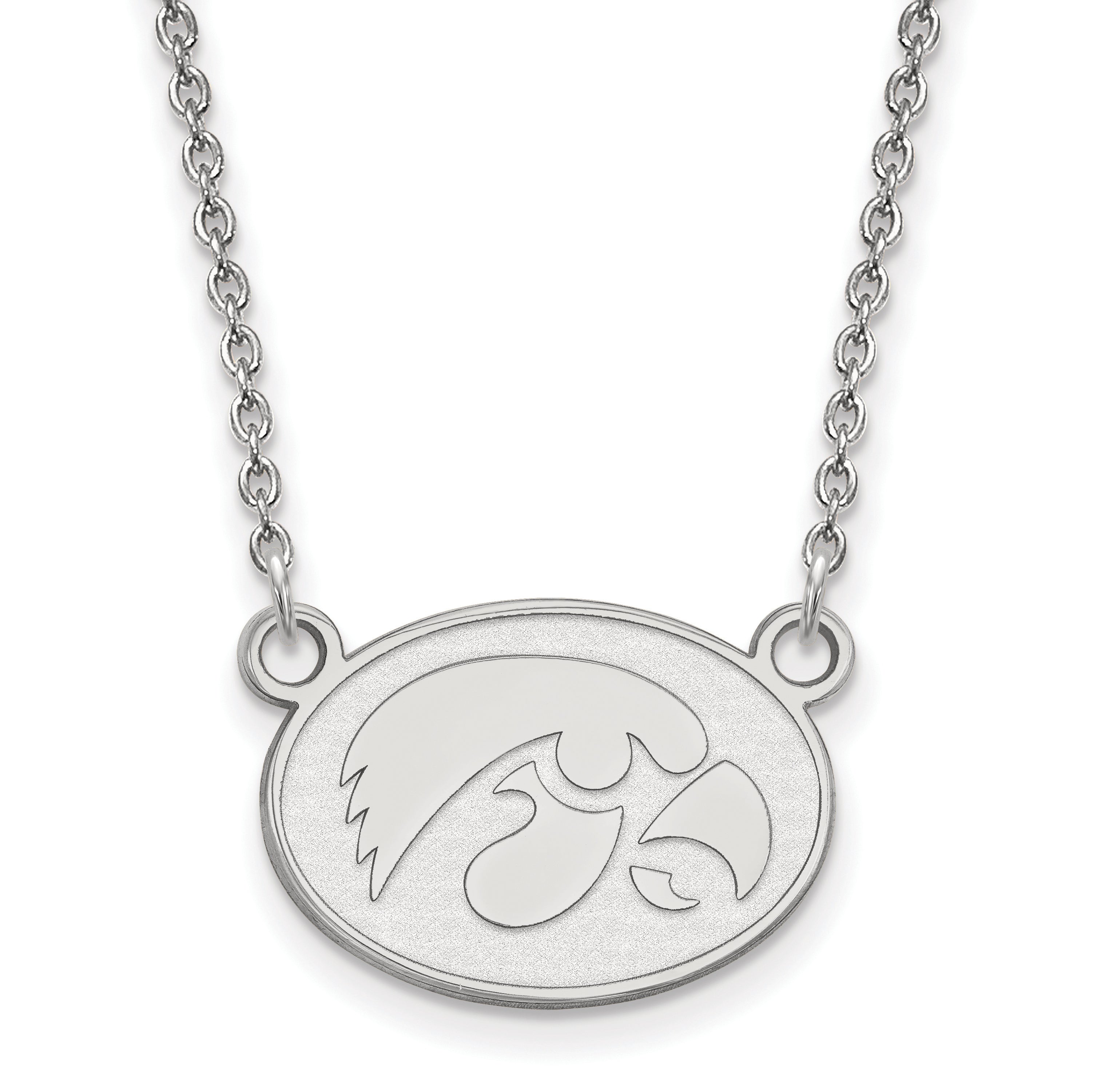 Sterling Silver Rhodium Plated Logoart University Of Iowa Hawk Small Oval Pendant 18 Inch Necklace