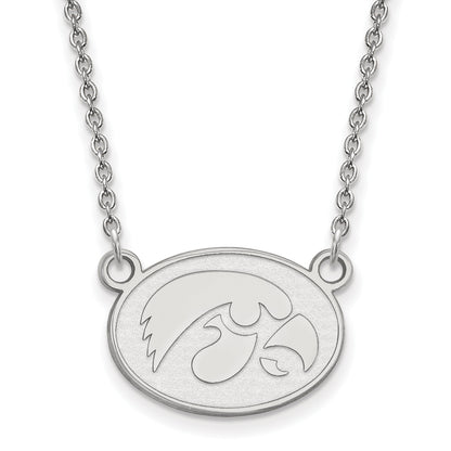 Sterling Silver Rhodium Plated Logoart University Of Iowa Hawk Small Oval Pendant 18 Inch Necklace