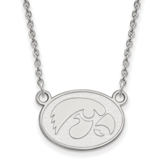 Sterling Silver Rhodium Plated Logoart University Of Iowa Hawk Small Oval Pendant 18 Inch Necklace