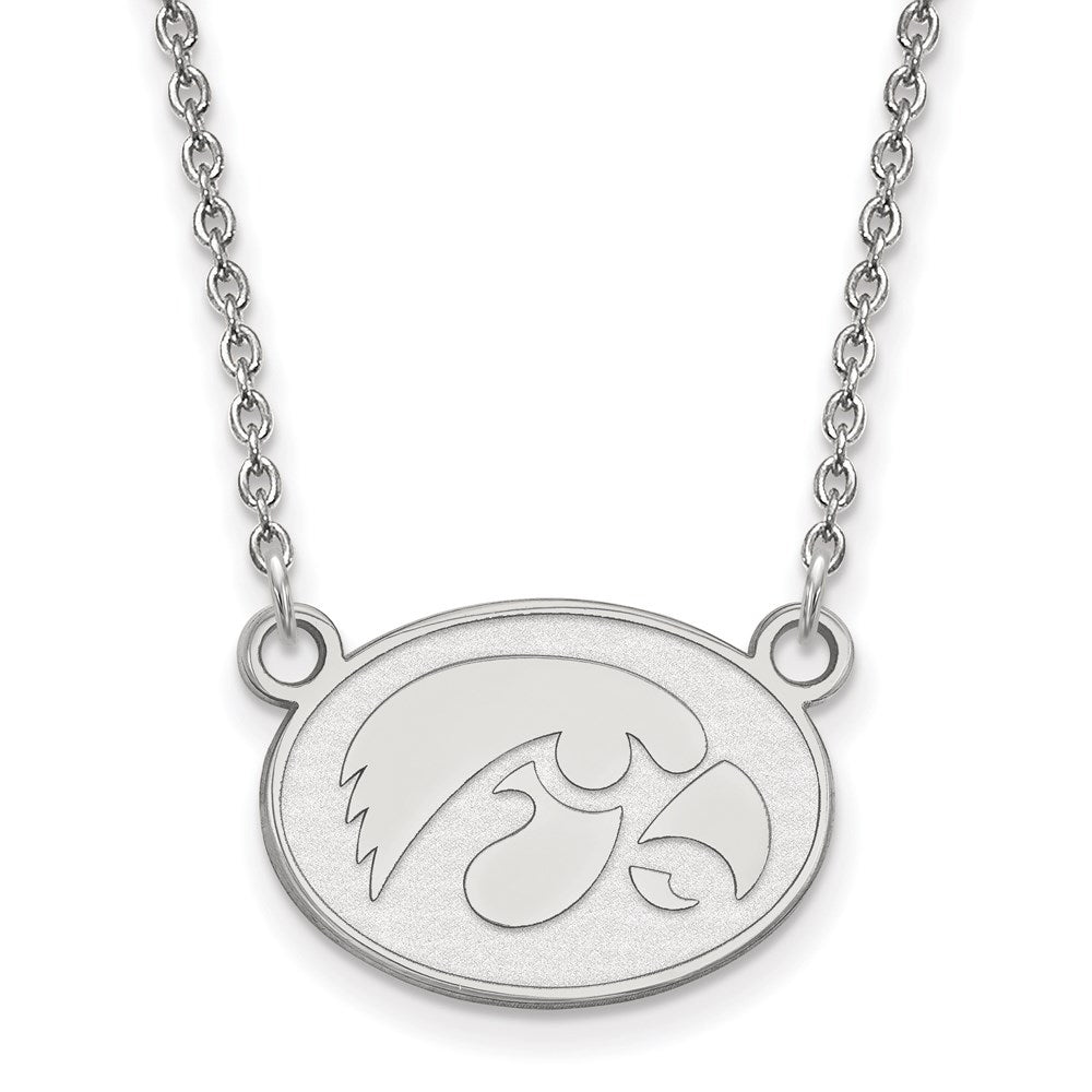 Sterling Silver Rhodium Plated Logoart University Of Iowa Hawk Small Oval Pendant 18 Inch Necklace