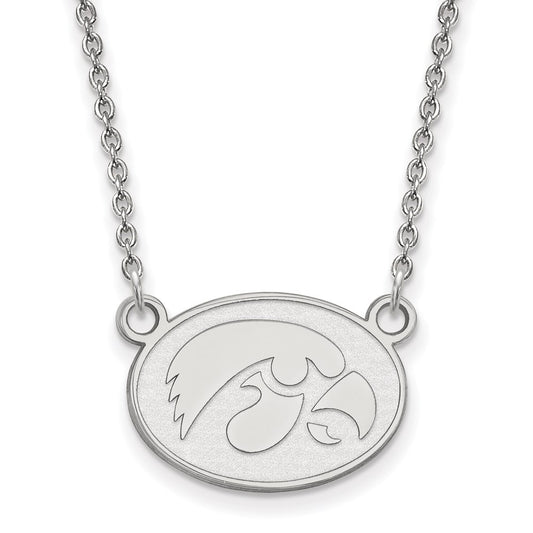 Sterling Silver Rhodium Plated Logoart University Of Iowa Hawk Small Oval Pendant 18 Inch Necklace