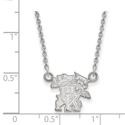 Sterling Silver Rhodium Plated Logoart University Of Kentucky U K Wildcat Small Pendant 18 Inch Necklace