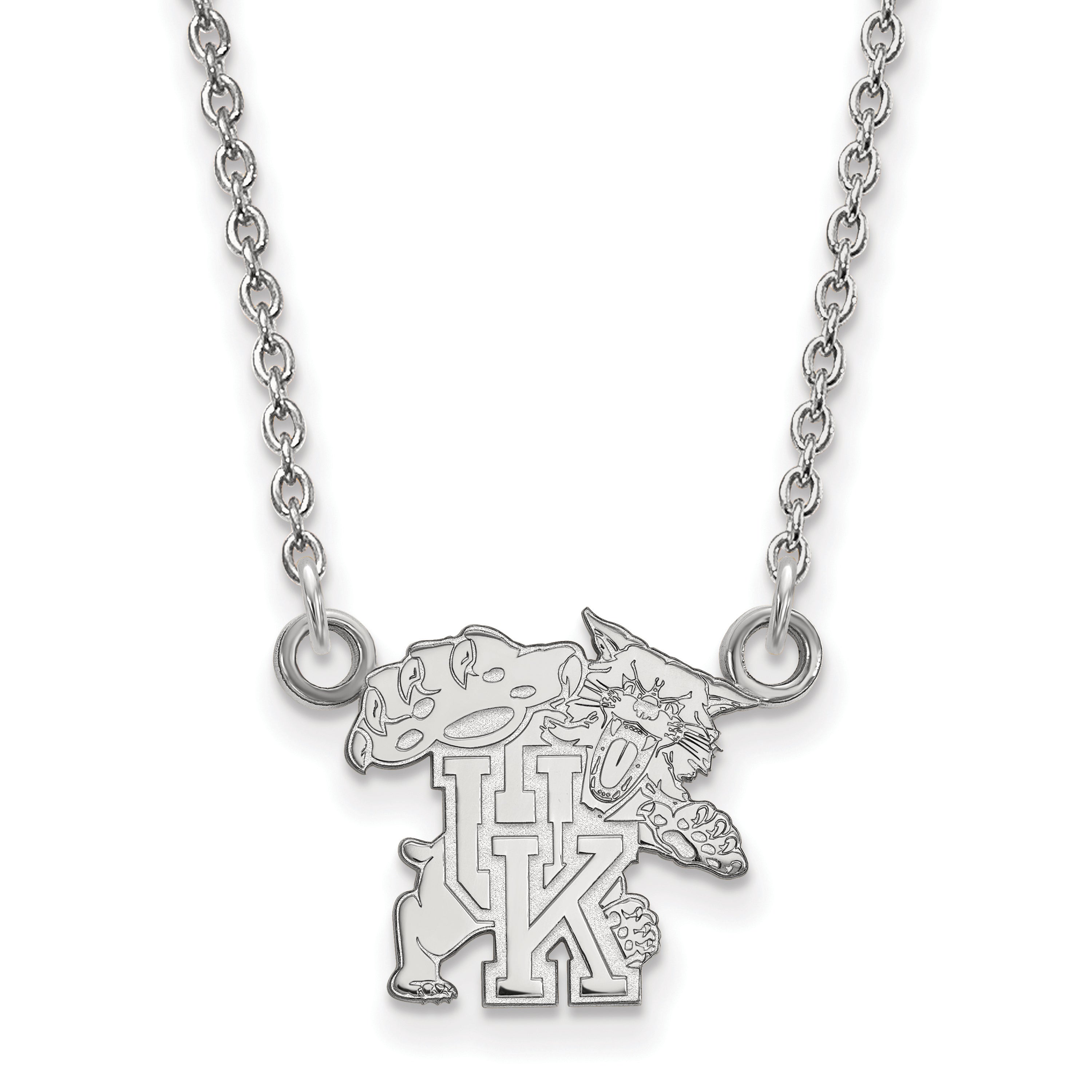 Sterling Silver Rhodium Plated Logoart University Of Kentucky U K Wildcat Small Pendant 18 Inch Necklace