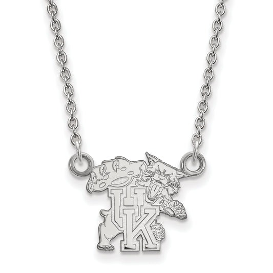 Sterling Silver Rhodium Plated Logoart University Of Kentucky U K Wildcat Small Pendant 18 Inch Necklace