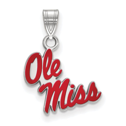 Sterling Silver Rhodium Plated Logoart University Of Mississippi Ole Miss Small Enameled Pendant