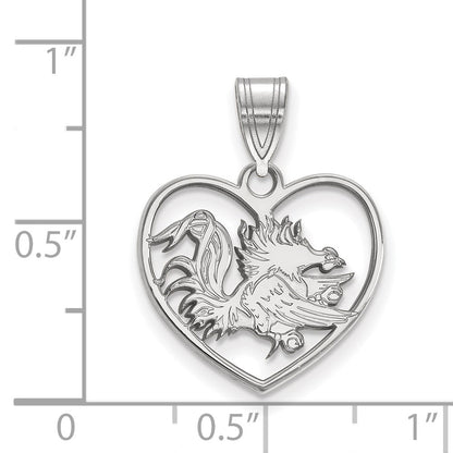 Sterling Silver Rhodium Plated Logoart University Of South Carolina Gamecock Heart Pendant