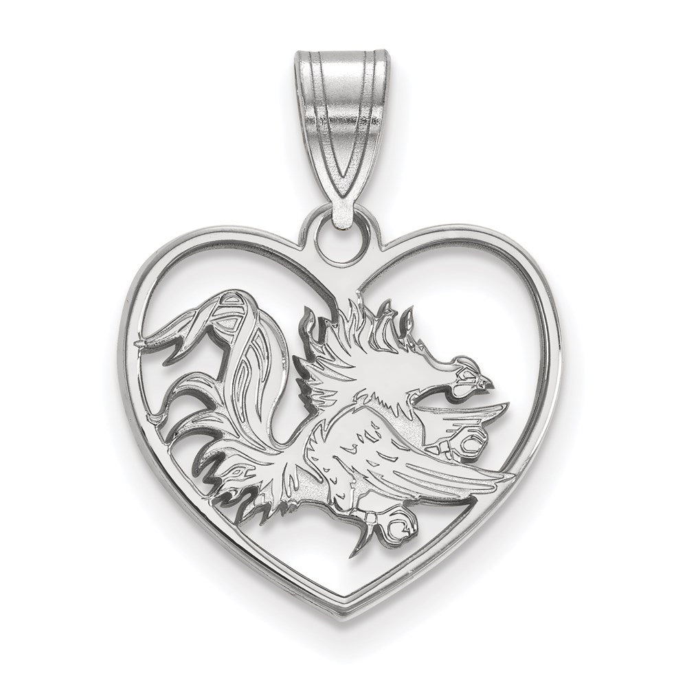 Sterling Silver Rhodium Plated Logoart University Of South Carolina Gamecock Heart Pendant