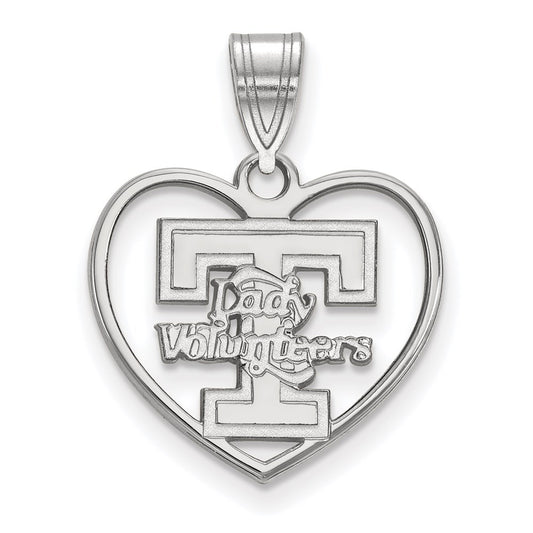 Sterling Silver Rhodium Plated Logoart University Of Tennessee Lady Volunteers Heart Pendant