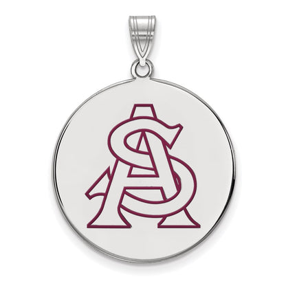 Sterling Silver Rhodium Plated Logoart Arizona State University A S Extra Large Enameled Disc Pendant