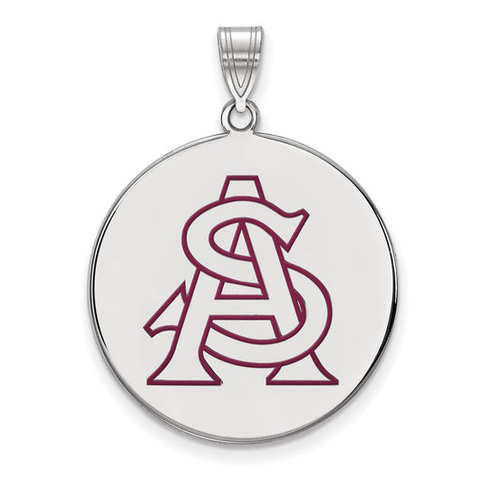 Sterling Silver Rhodium Plated Logoart Arizona State University A S Extra Large Enameled Disc Pendant