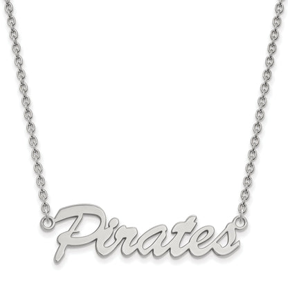 Sterling Silver Rhodium Plated Logoart East Carolina University Pirates Script Medium Pendant 18 Inch Necklace