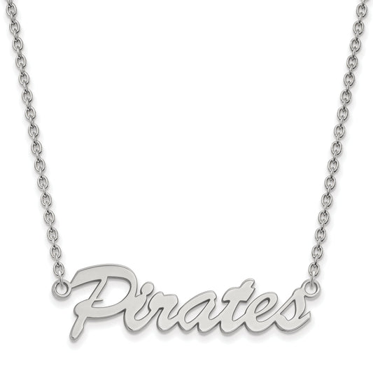 Sterling Silver Rhodium Plated Logoart East Carolina University Pirates Script Medium Pendant 18 Inch Necklace