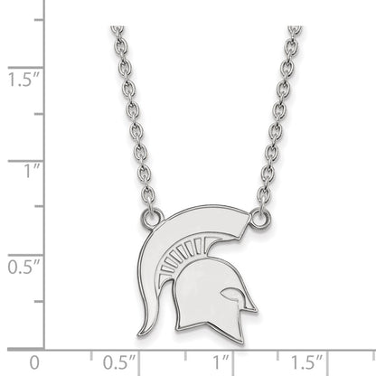 Sterling Silver Rhodium Plated Logoart Michigan State University Spartan Large Pendant 18 Inch Necklace