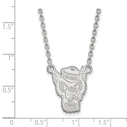 Sterling Silver Rhodium Plated Logoart North Carolina State University Wolf Large Pendant 18 Inch Necklace