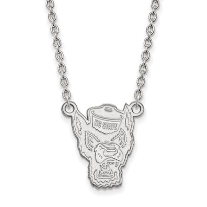 Sterling Silver Rhodium Plated Logoart North Carolina State University Wolf Large Pendant 18 Inch Necklace