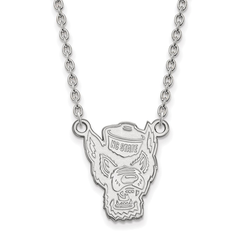 10K White Gold Logoart North Carolina State University Wolf Large Pendant 18 Inch Necklace