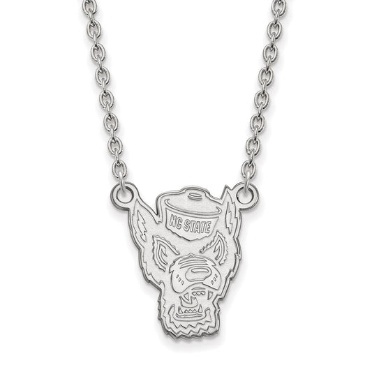 10K White Gold Logoart North Carolina State University Wolf Large Pendant 18 Inch Necklace