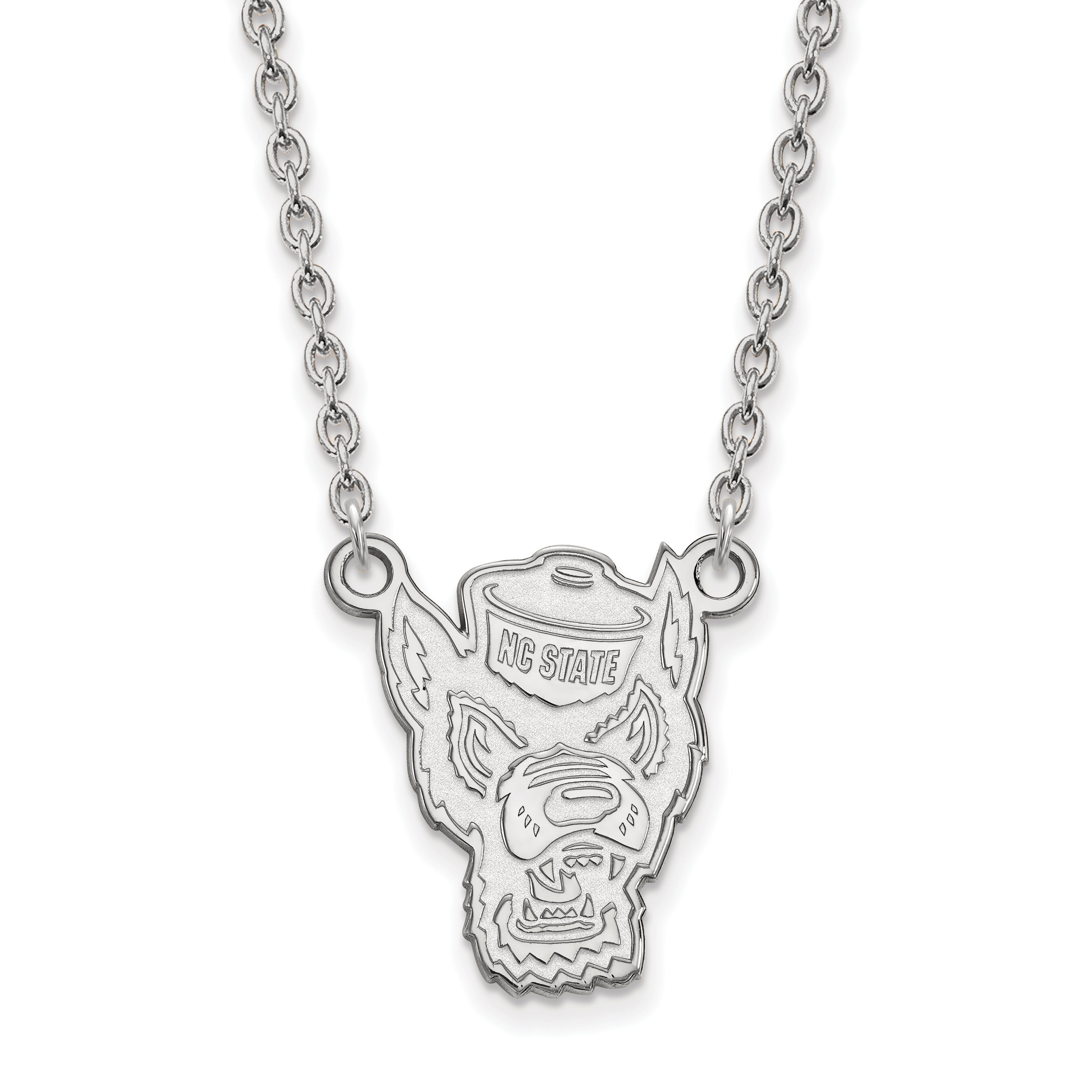 Sterling Silver Rhodium Plated Logoart North Carolina State University Wolf Large Pendant 18 Inch Necklace