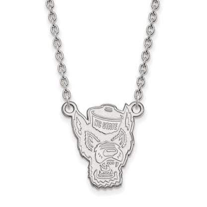 Sterling Silver Rhodium Plated Logoart North Carolina State University Wolf Large Pendant 18 Inch Necklace