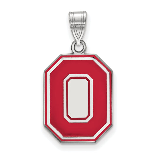 Sterling Silver Rhodium Plated Logoart The Ohio State University Letter O Large Enameled Pendant