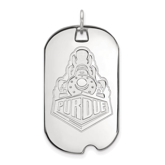 14K White Gold Logoart Purdue University Boilermakers Train Logo Large Dog Tag Pendant