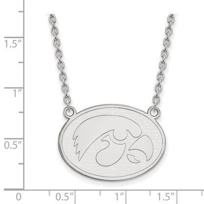 Sterling Silver Rhodium Plated Logoart University Of Iowa Hawk Large Oval Pendant 18 Inch Necklace
