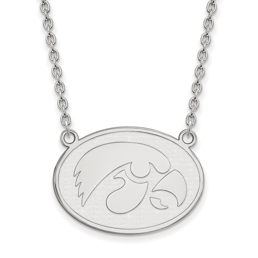 Sterling Silver Rhodium Plated Logoart University Of Iowa Hawk Large Oval Pendant 18 Inch Necklace