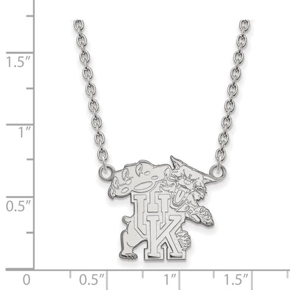 Sterling Silver Rhodium Plated Logoart University Of Kentucky U K Wildcat Large Pendant 18 Inch Necklace