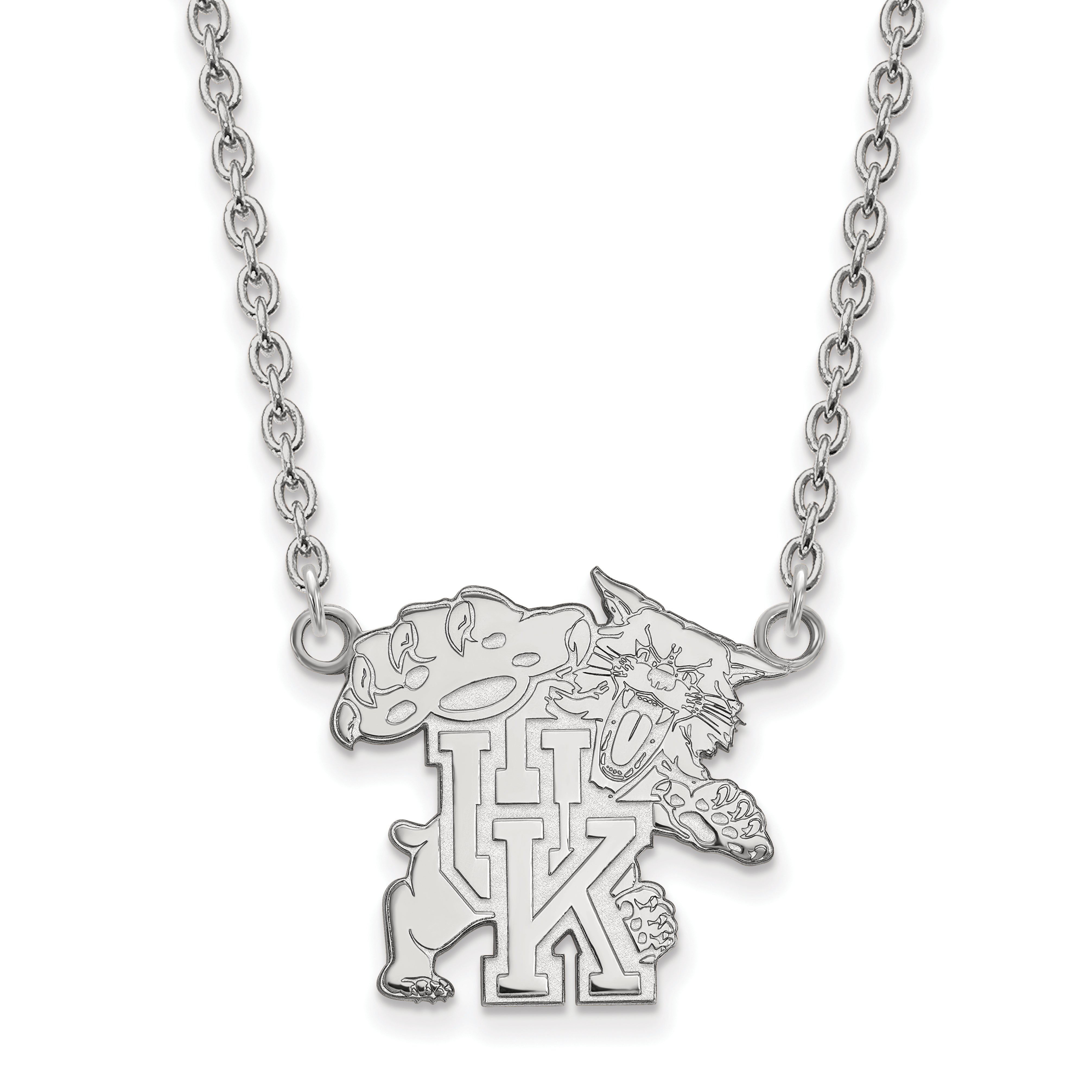 Sterling Silver Rhodium Plated Logoart University Of Kentucky U K Wildcat Large Pendant 18 Inch Necklace