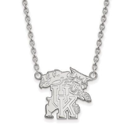 Sterling Silver Rhodium Plated Logoart University Of Kentucky U K Wildcat Large Pendant 18 Inch Necklace