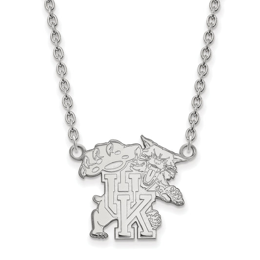 Sterling Silver Rhodium Plated Logoart University Of Kentucky U K Wildcat Large Pendant 18 Inch Necklace
