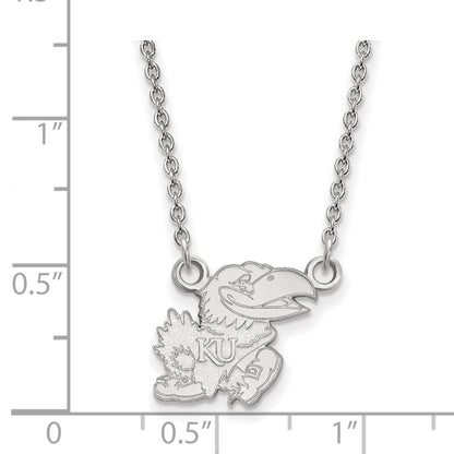 14K White Gold Logoart University Of Kansas Jayhawk Small Pendant 18 Inch Necklace