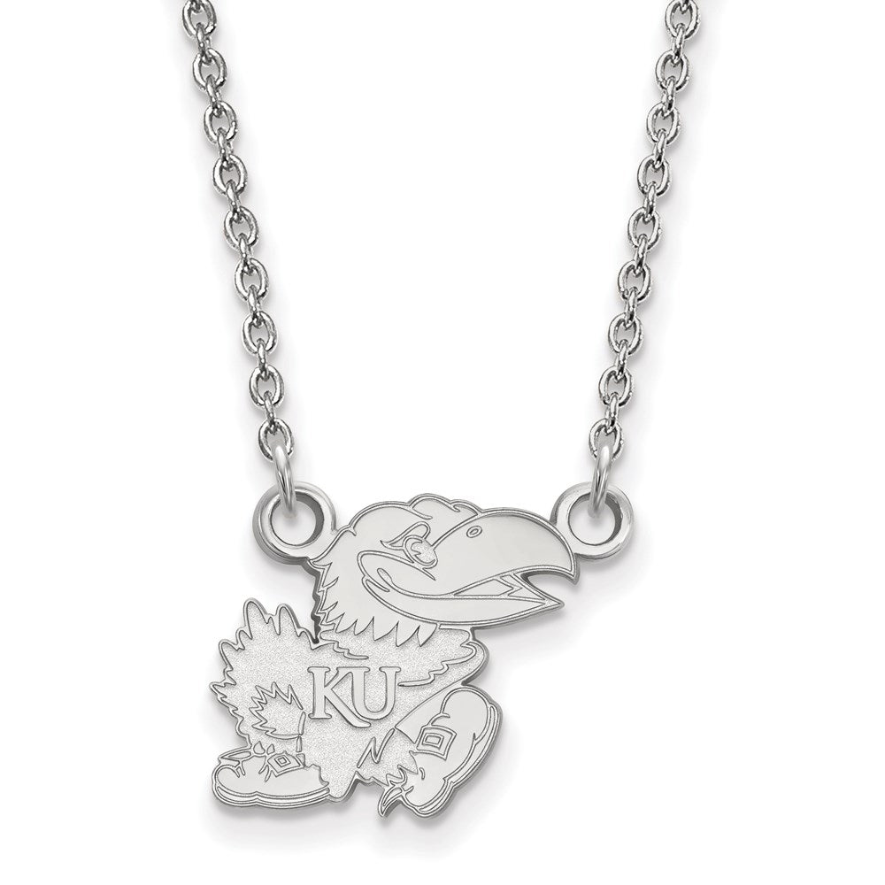 Sterling Silver Rhodium Plated Logoart University Of Kansas Jayhawk Small Pendant 18 Inch Necklace