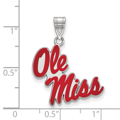 Sterling Silver Rhodium Plated Logoart University Of Mississippi Ole Miss Large Enameled Pendant
