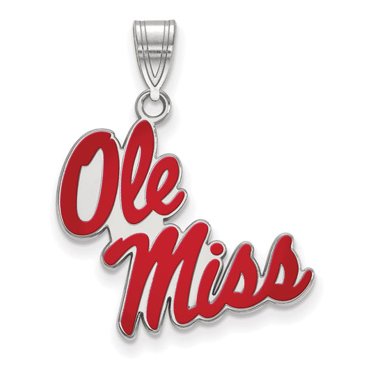 Sterling Silver Rhodium Plated Logoart University Of Mississippi Ole Miss Large Enameled Pendant