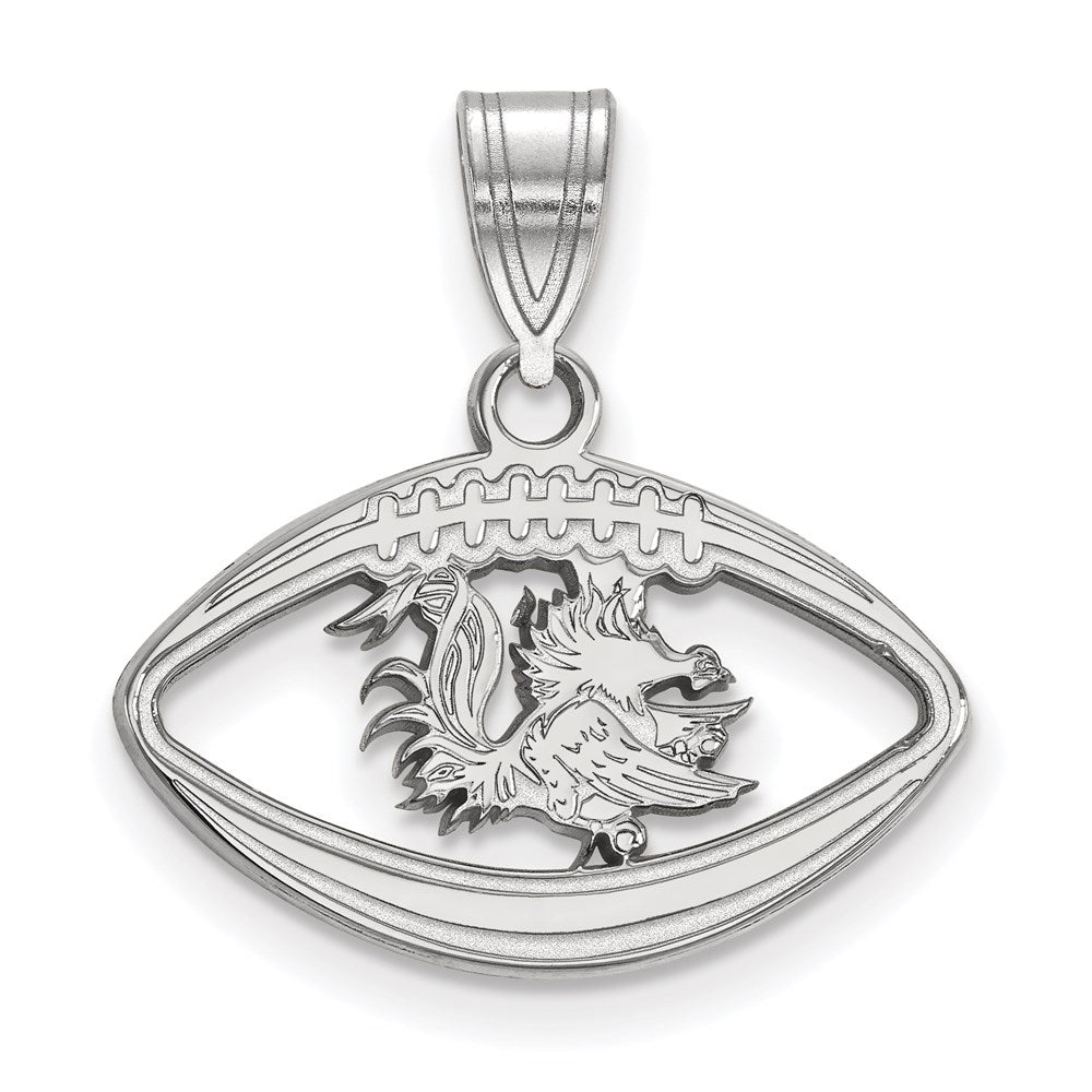 Sterling Silver Rhodium Plated Logoart University Of South Carolina Gamecock Football Pendant