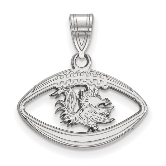 Sterling Silver Rhodium Plated Logoart University Of South Carolina Gamecock Football Pendant