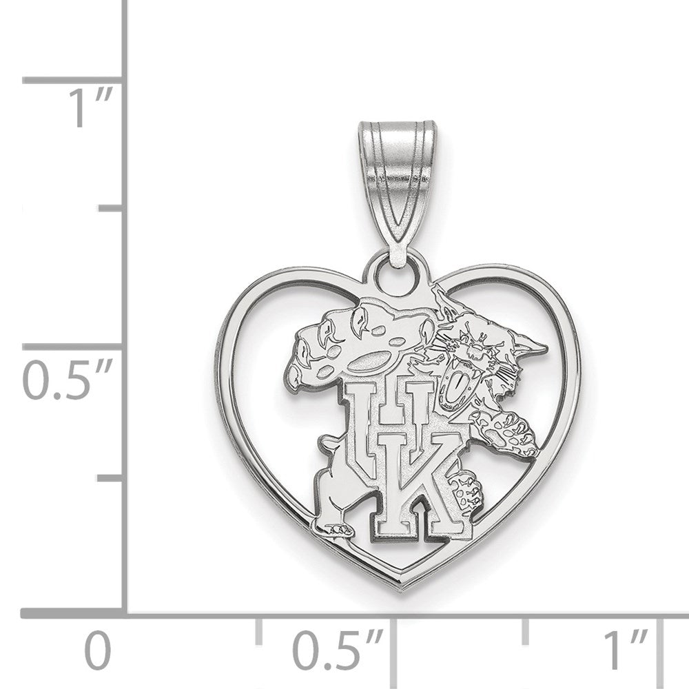 Sterling Silver Rhodium Plated Logoart University Of Kentucky U K Wildcat Heart Pendant