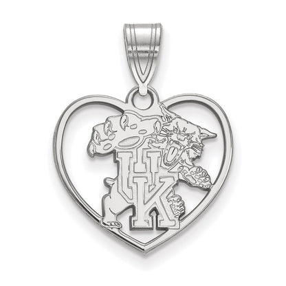 Sterling Silver Rhodium Plated Logoart University Of Kentucky U K Wildcat Heart Pendant