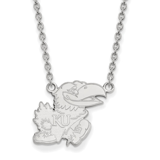 Sterling Silver Rhodium Plated Logoart University Of Kansas Jayhawk Large Pendant 18 Inch Necklace