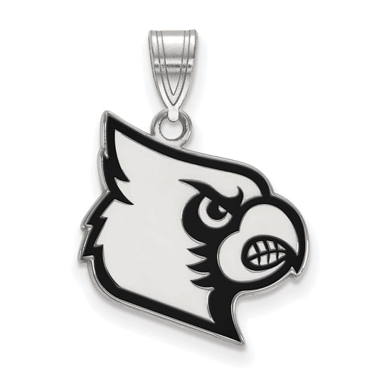 Sterling Silver Rhodium Plated Logoart University Of Louisville Cardinal Large Enameled Pendant