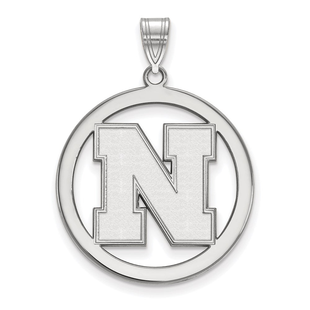 Sterling Silver Rhodium Plated Logoart University Of Nebraska Letter N Large Circle Pendant