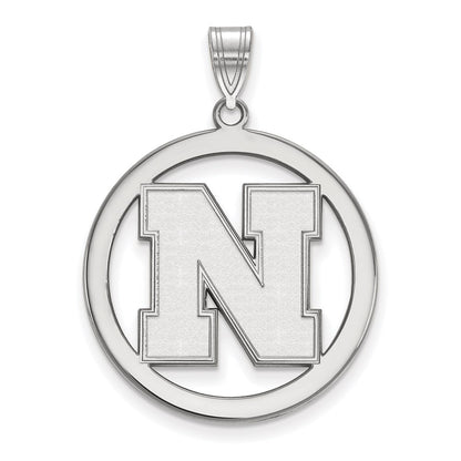 Sterling Silver Rhodium Plated Logoart University Of Nebraska Letter N Large Circle Pendant